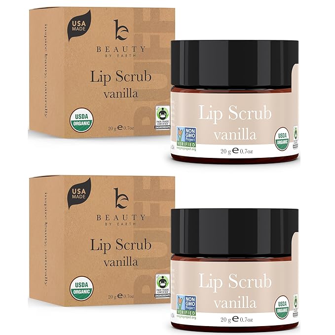 Organic Lip Scrub Vanilla - Lip Scrubs Exfoliator & Moisturizer, Lip Exfoliator Scrub, Sugar Lip Scrubs, Lip Sugar Scrub, Lip Care Products for Chapped Lips, Lip Scrubber, Lip Moisturizer for Dry Lips-Velvo Beauty