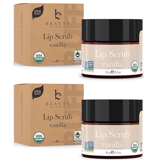 Organic Lip Scrub Vanilla - Lip Scrubs Exfoliator & Moisturizer, Lip Exfoliator Scrub, Sugar Lip Scrubs, Lip Sugar Scrub, Lip Care Products for Chapped Lips, Lip Scrubber, Lip Moisturizer for Dry Lips-Velvo Beauty