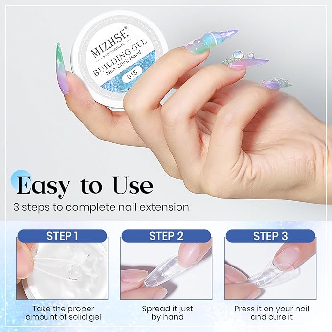 MIZHSE Non-Sticky Solid Builder Gel, Aurora Blue and Clear Sculpting Gel for Nails, Mermaid Pearl Building Carving Modeling Hard Extension 3D Nail Art Salon Home DIY-Velvo Beauty