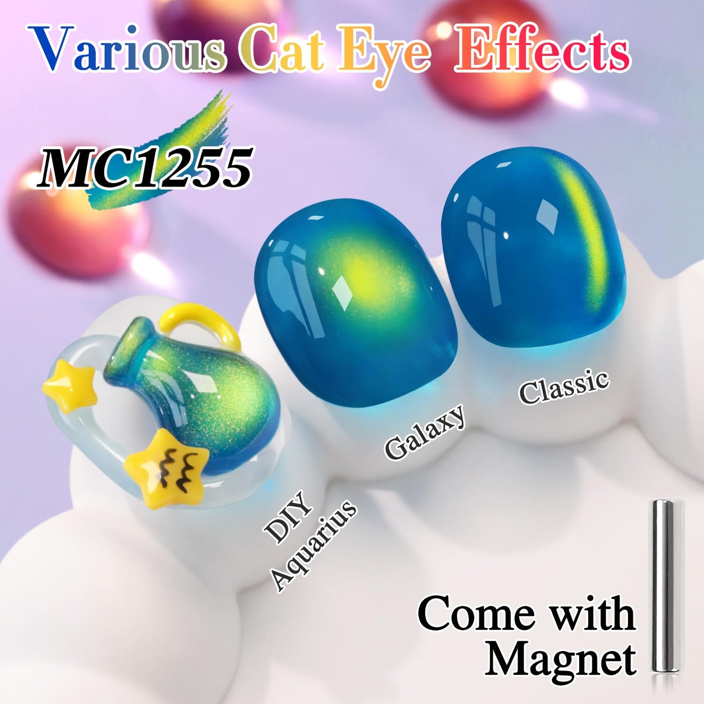 Double Rhythm Jelly Glass Cat Eye Gel Polish with Magnet 15ML Holographic Glitter Shimmer Translucent Sheer Color Magnetic Nail Polish Salon DIY at Home (Golden Blue-MC1255)-Velvo Beauty