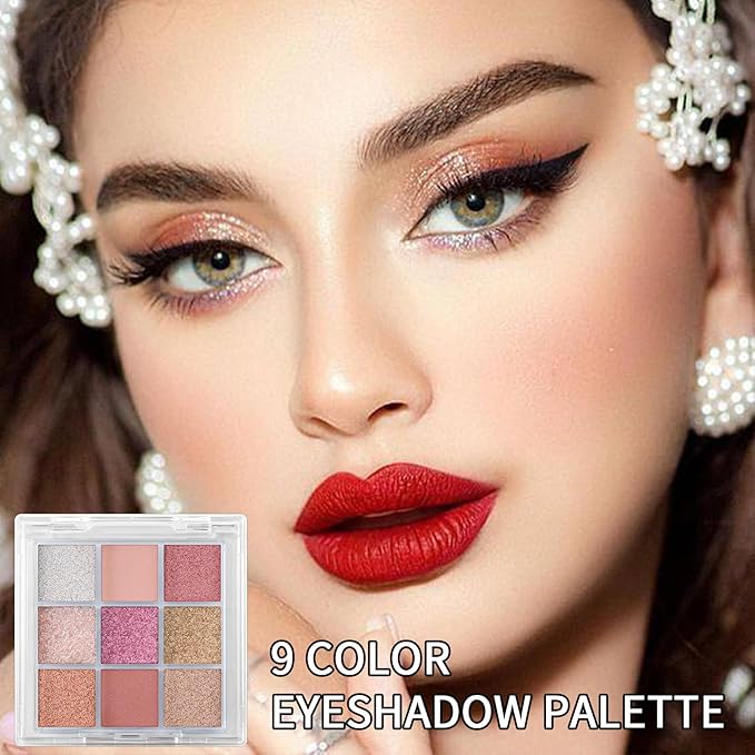 Erinde 9 Colors Eyeshadow Palette, Matte Shimmer Glitter Eye Shadow Palette Makeup, Highly Pigmented Long Lasting Waterproof, Natural Neutral Nude Eyeshadow Makeup Pallet, Sunset Glow-Velvo Beauty