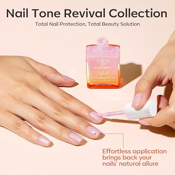modelones Nail Strengthener, Iridescent Pink Nail Natural Concealer Foundation Polish Air Dry Nail Growth Polish for Damaged Nails Imperfection Masking Gifts for Women 15ml-Velvo Beauty