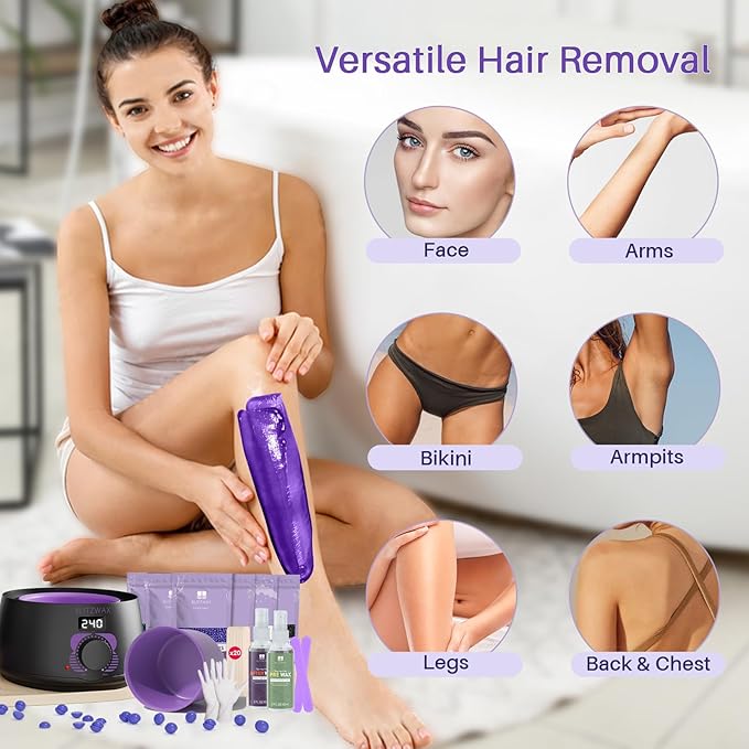 BLITZWAX Brazilian and Bikini Waxing Kit for Women, Hard Wax Warmer for Face, Legs and Body, At Home Hair Removal Kit, Beginner Friendly, Fast Heating, 51 Accessories, 6 Types Wax Bean Formula-Velvo Beauty