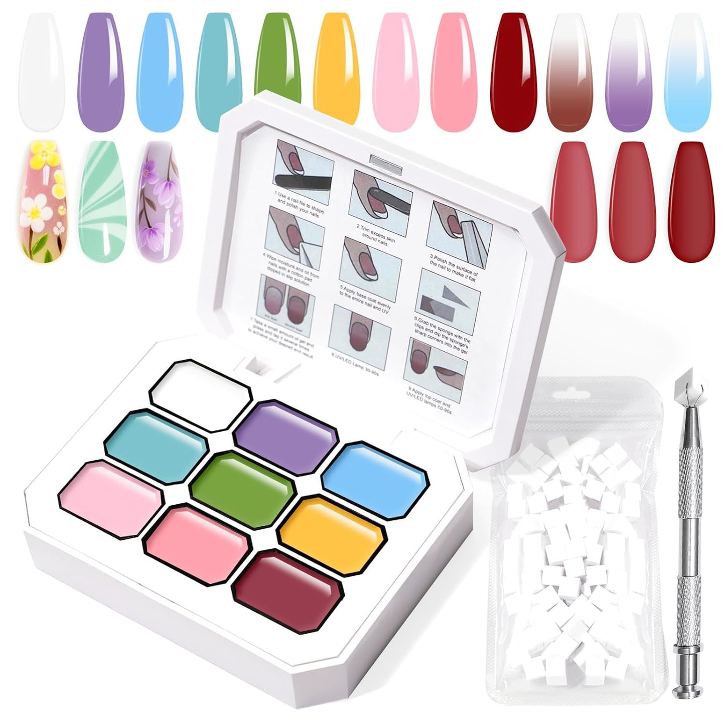 Gradient Painting Gel, 9 Bright Colors Ombre Gel Nail Polish Light Pink Blue Summer Kit Sponging for Pigment Pat Kit Aura Nails French Manicure Soak Off UV Bloom Summer Set-Velvo Beauty