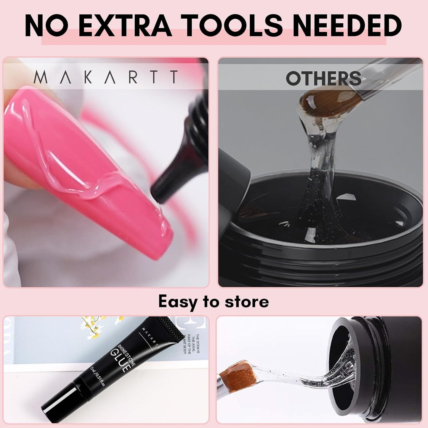 Makartt Nail Rhinestone Glue, Super Strong Gel Nail Glue for Rhinestones, 3D Art Design Charms and Gems, for Jewel Crystal Beads Gems Diamonds, UV/LED Need, Easy Use, 15ML-Velvo Beauty