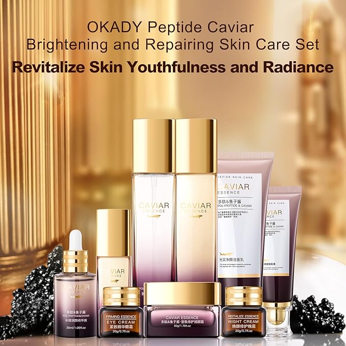 O’KADY 9 Pcs skincare set Anti Aging Skin Daily Care Routine Kit With Vitamin C and Peptides Facial Cleanser Eye Mask Toner Serum Eye Cream Lotion Cream Lady Cream Gifts sets for Valentine's Day-Velvo Beauty