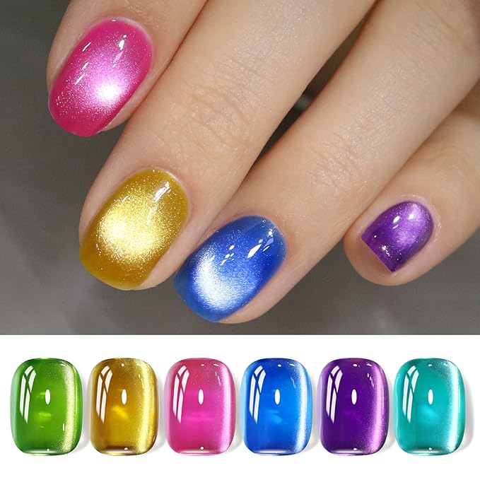 Born Pretty Cat Magnetic Eye Gel Nail Polish Neon Glazed Glass Crystal Magnetic Gel Spring Summer Yellow Green Pink Blue Purple Translucent Gel Polish Set Manicure Nail Art DIY at Home-Velvo Beauty