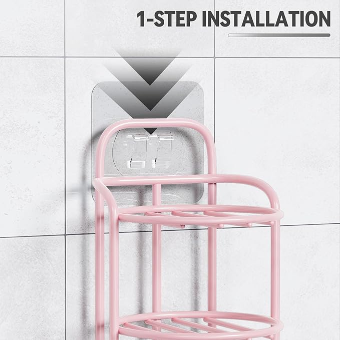 Pink 3-Tier Shower Soap Shampoo Bar Holder, Self Adhesive & Freestanding Draining Soap Dish Caddy for Bathroom Wall Accesories Decor-Velvo Beauty