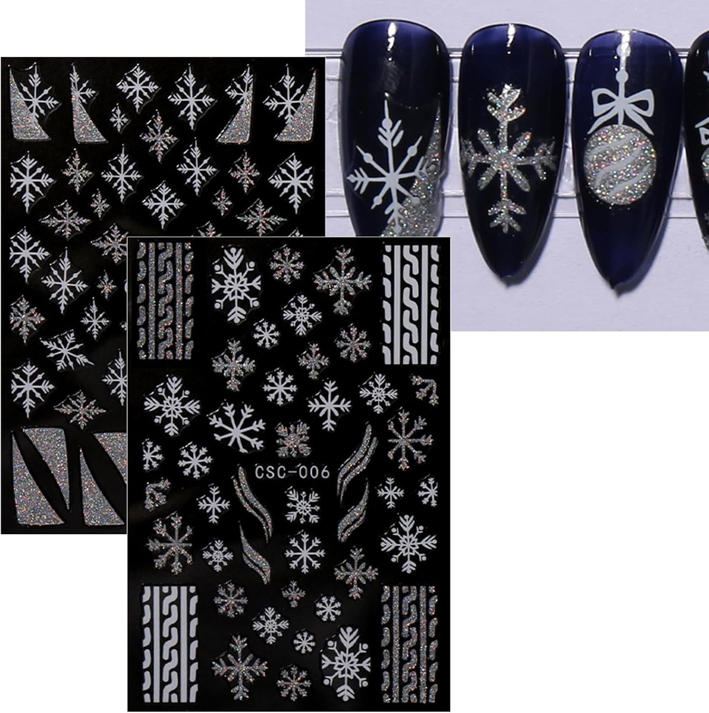 JMEOWIO 8 Sheets Christmas Glitter Nail Art Stickers Decals Self-Adhesive Snowflake Winter Holiday Cute Silver White Nail Supplies Nail Art Design Decoration Accessories-Velvo Beauty