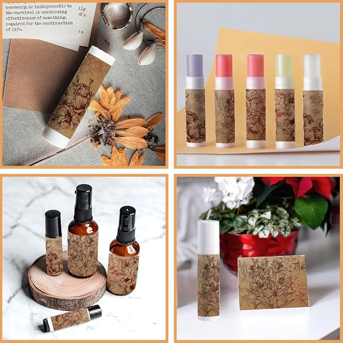 OLYCRAFT 100Pcs Self-Adhesive Lip Balm Tag Stickers 1.7x2.1 inch Waterproof Adhesive Label with Vintage Flower Rectangle Lipstick Tag Sticker for Lip Balm Container Tubes Lipstick Wrapping Decoration-Velvo Beauty