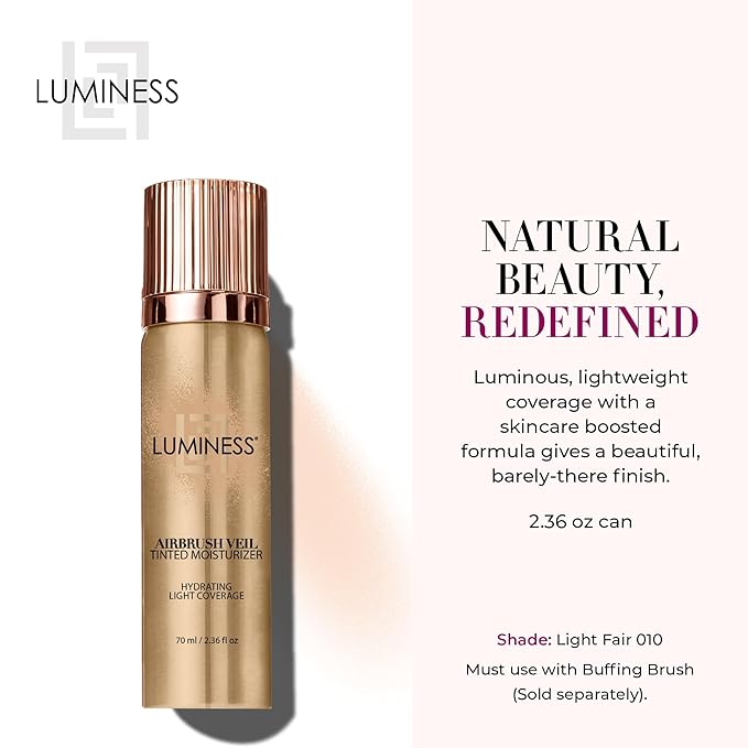 LUMINESS Airbrush Veil Tinted Moisturizer, Light Fair 010 - Lightweight, Hydrating, & Skin-Plumping Face Moisturizer Spray - Facial Skin Tint with Hyaluronic Acid, Ceramides, Glycerin, & Aloe-Velvo Beauty