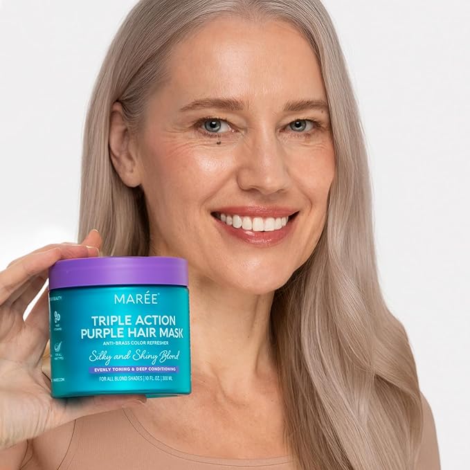 MAREE Purple Hair Mask - Toner for Blonde Hair - Purple Conditioner for Color Treated - Brassy, Bleached, Highlighted, Platinum, Ash and Silver - with Keratin – Matizador Para Cabello Rubio-Velvo Beauty