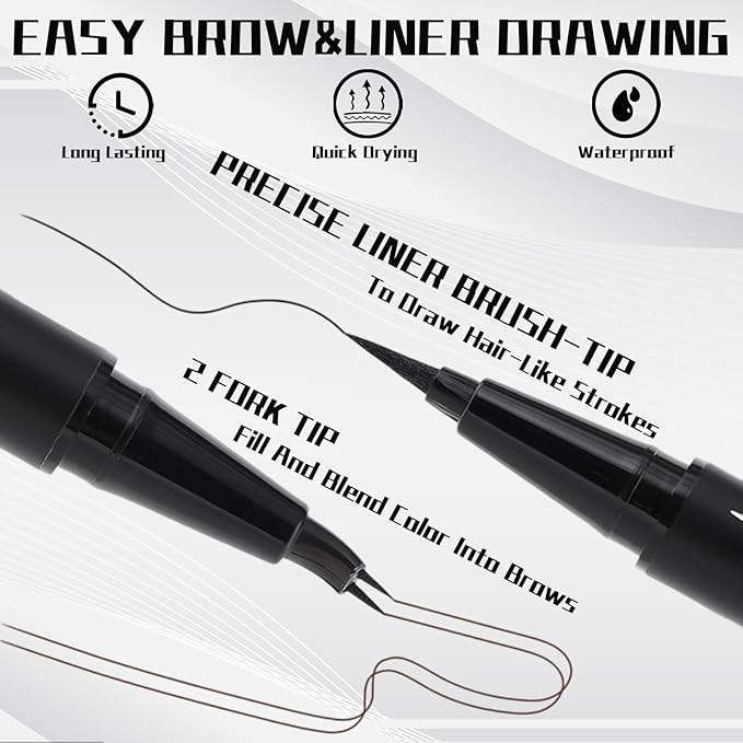 Curved 2 Tip Eyebrow Pen-Light Brown Eyebrow Pencil With Black Eyeliner 2-in-1 Dual-Ended Create Natural Hair-Like Brows,Waterproof,Smudge Proof,Long Lasting All-Day-Velvo Beauty