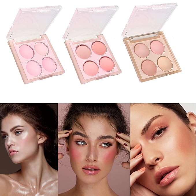 Matte Blush Powder Palette, Blending Mood Cheek, 4 Blendable Shades Korean Fairy Pink Blusher in Lightweight Smooth Powder, Vegan Makeup (Strawberry 1#, 1.84 ounces)-Velvo Beauty