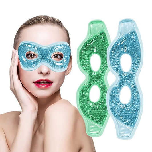 Permotary 2PCS Gel Eye Mask Reusable Hot Cold Compress Pack Eye Therapy,Therapeutic Gel Eye Spa Pad for Puffiness/Dark Circles/Eye Bags/Dry Eyes/Headaches/Migraines/Stress Relief-Green&Blue-Velvo Beauty