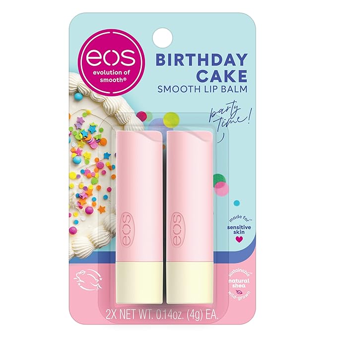 eos Natural Shea Lip Balm- Birthday Cake, Dermatologist Recommended for Sensitive Skin, All-Day Moisture Lip Care Products, 0.14 Ounce (Pack of 2)-Velvo Beauty