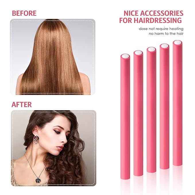 Syhood 30 Pcs 7'' Flexible Curling Rods Twist Foam Hair Rollers Soft Foam No Heat Hair Rods Rollers and 1 Steel Pintail Comb Rat Tail Comb for Women Long Short Hair(Pink,7 x 0.47 Inch)-Velvo Beauty