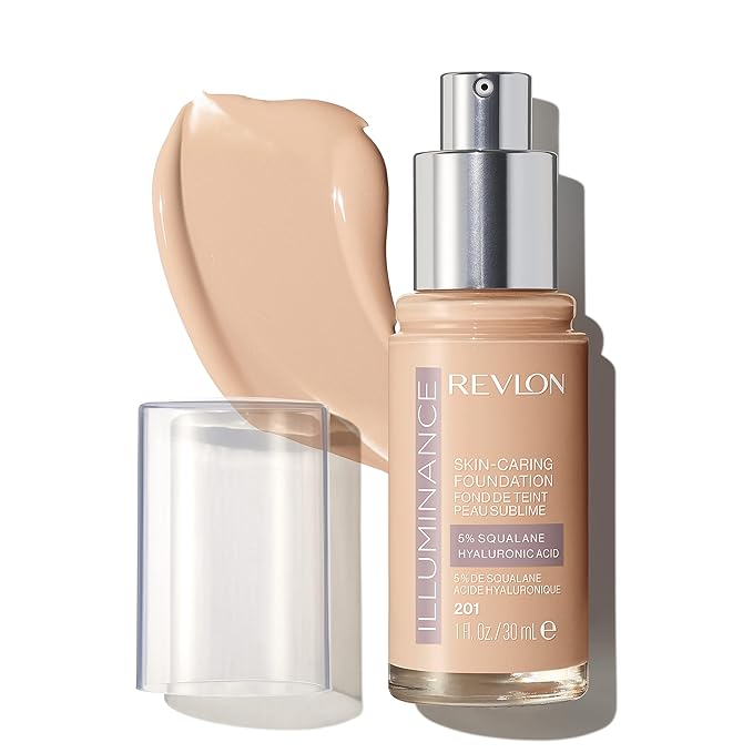 Revlon Illuminance Skin-Caring Liquid Foundation, Hyaluronic Acid, Hydrating and Nourishing Formula with Medium Coverage, 201 Creamy Natural (Pack of 1)-Velvo Beauty