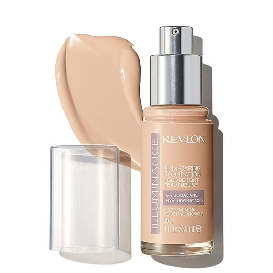 Revlon Illuminance Skin-Caring Liquid Foundation, Hyaluronic Acid, Hydrating and Nourishing Formula with Medium Coverage, 201 Creamy Natural (Pack of 1)-Velvo Beauty