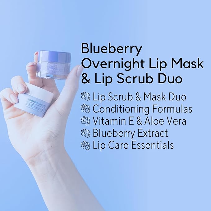 W7 Sweet Dreams Lip Scrub & Overnight Lip Mask Duo - 2Pcs Set - Blueberry Flavour - Exfoliate, Condition, Soothe & Hydrate-Velvo Beauty