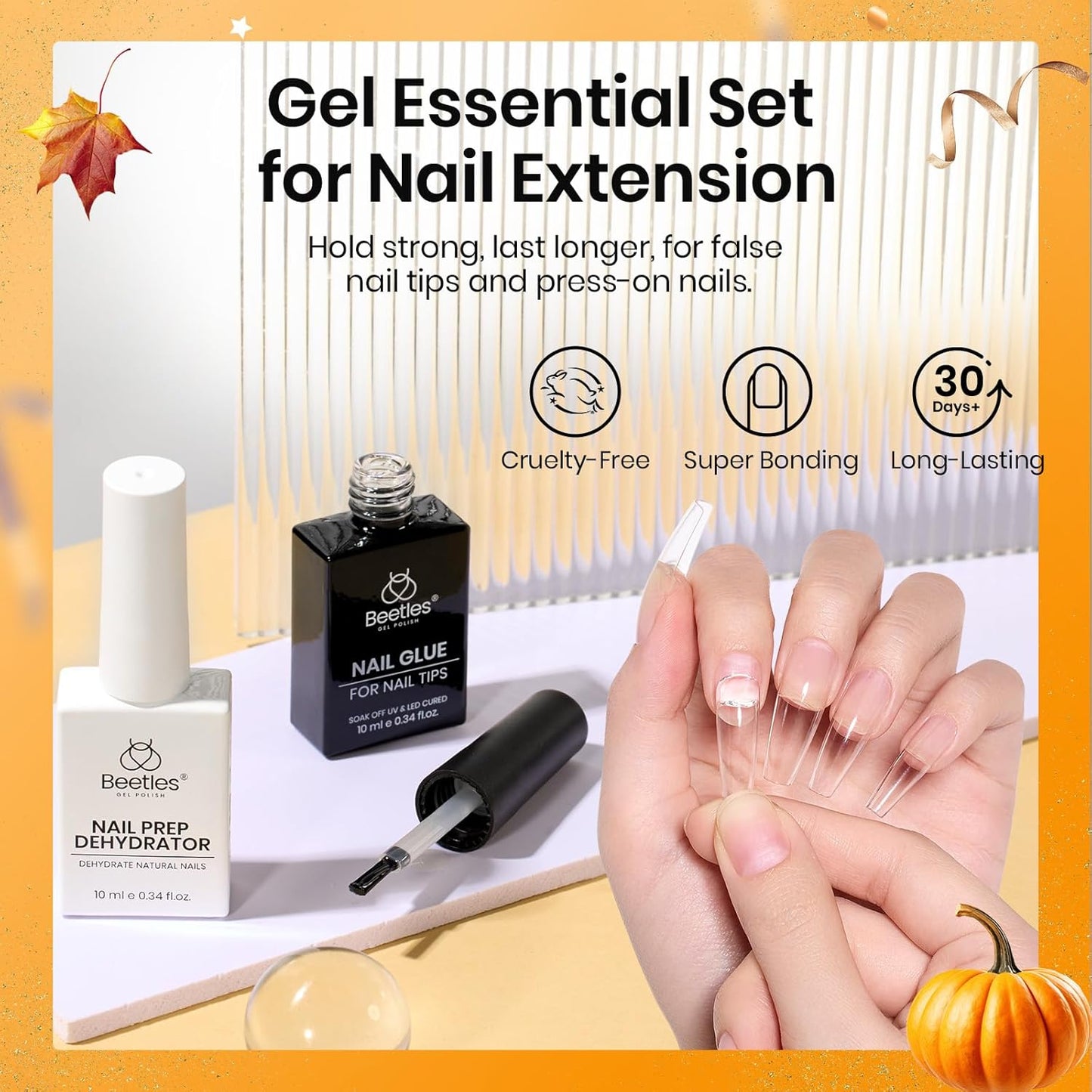 Beetles 9 In 1 Gel Nail Glue Nail Dehydrator Kit for Acrylic Nails Acid Free & Hema-Free Professional Dehydrator Prep for U V Gel Polish Long Lasting Led Lamp Required-Velvo Beauty