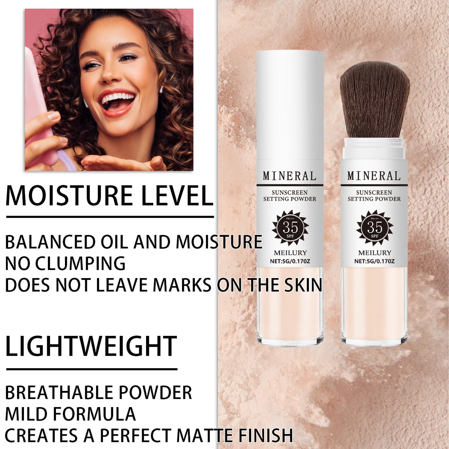 Sunscreen Setting Powder SPF 35, Mineral Brush Powder for Face & Scalp, Oil Control Natural Matte Finish Loose Powder Translucent Lasting Lightweight Breathable for All Skin (#01 Translucent)-Velvo Beauty