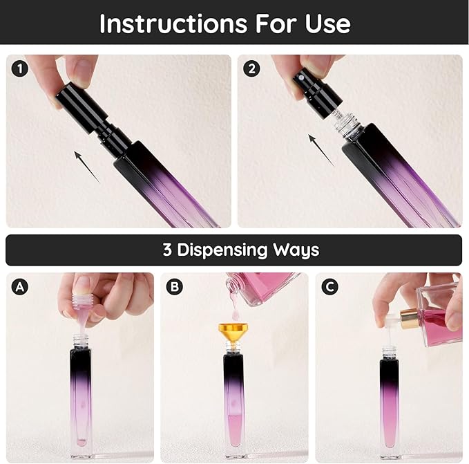 Segbeauty 0.34oz Mini Travel Spray Bottle, 10Pcs Glass Refillable Atomizer Spray Bottle for Perfume, 10ml Empty Perfume Atomizer Fine Mist, Portable Travel Cologne Sprayer with Refill Tool-Velvo Beauty