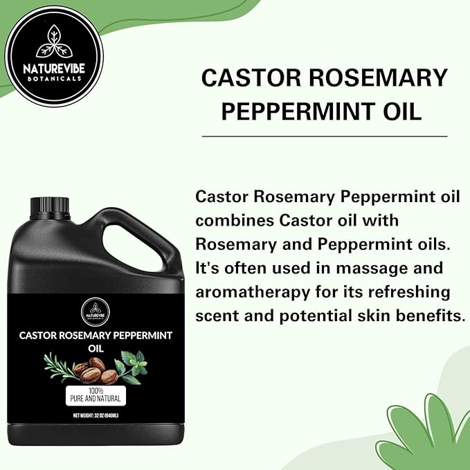 Naturevibe Botanicals Castor with Rosemary and Peppermint Oil 32 Ounces | 100% Pure and Natural | Great for Skin Care and Hair Care-Velvo Beauty