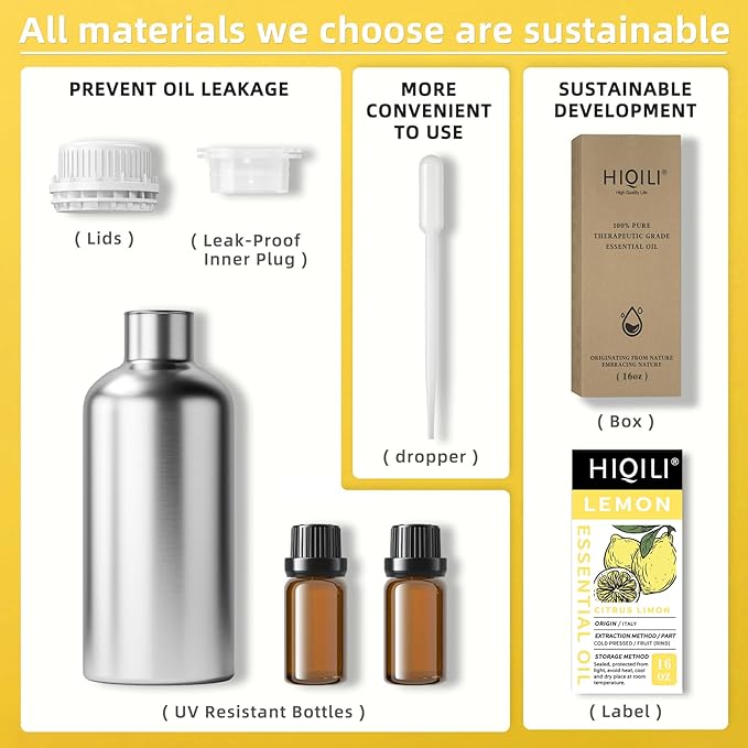 HIQILI Lemon Essential Oil for Cleaning, Degreasing & Household Use, Skin Care, Aromatherapy, Diffuser - 16 Fl Oz-Velvo Beauty