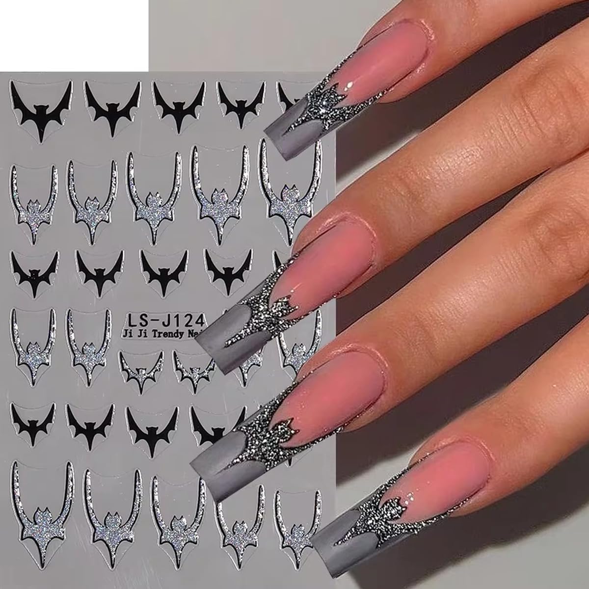 8 Sheets Horror Goth Nail Art Stickers Halloween Nail Stickers for Nail Art Glitter Bat Spider Web Pumpkin Design Luminous Ghost Nail Decals Self-Adhesive Nail Supplies for Women Manicure Decor-Velvo Beauty