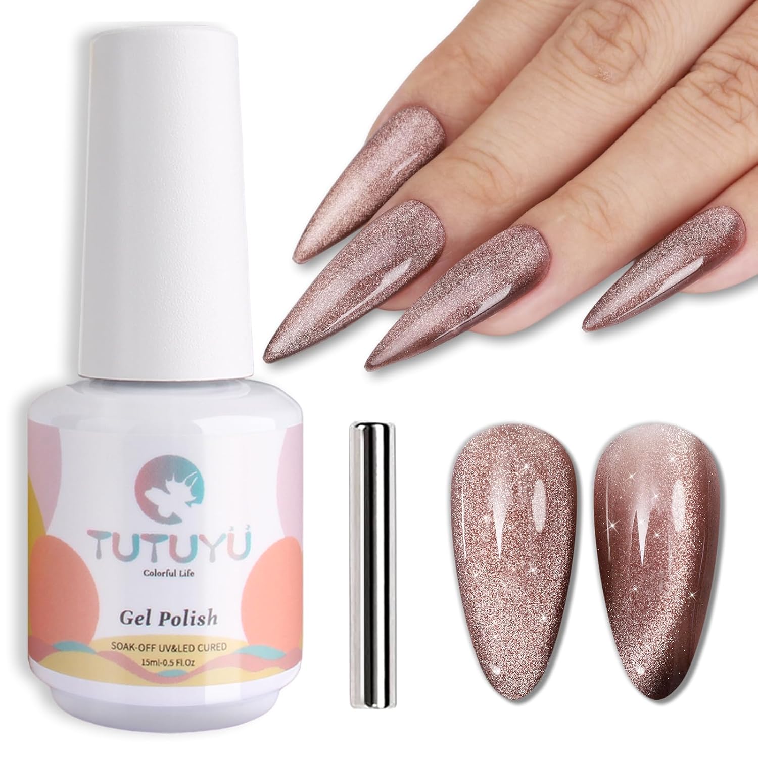 Cat Eye Gel Nail Polish, Crystal Galaxy Holographic Brown Cateye Gel Polish with Magnet, Silver Shimmer Glitter Velvet Soak Off UV LED Home Diy Manicure Fall Winter Colors GP0101-Velvo Beauty
