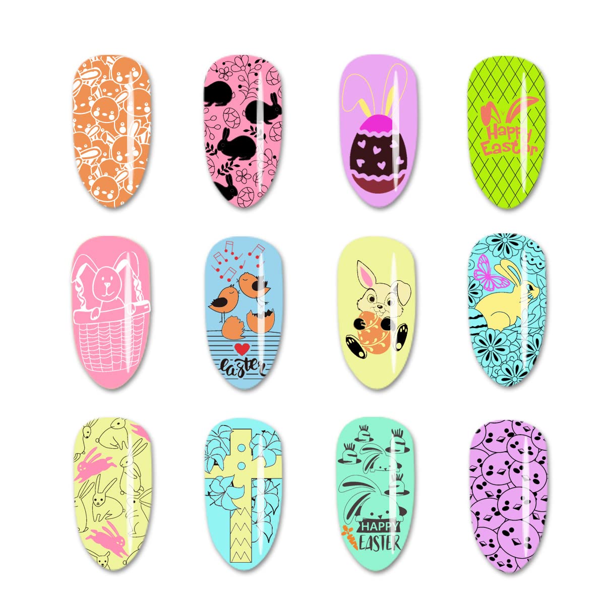 Easter Nail Stamping Plates Cute Bunny Nail Stamping Plate Chick Easter Eggs Designs Nail Art Stamping Template Easter Rabbit Manicure Decorations Supplies 1Pcs-Velvo Beauty