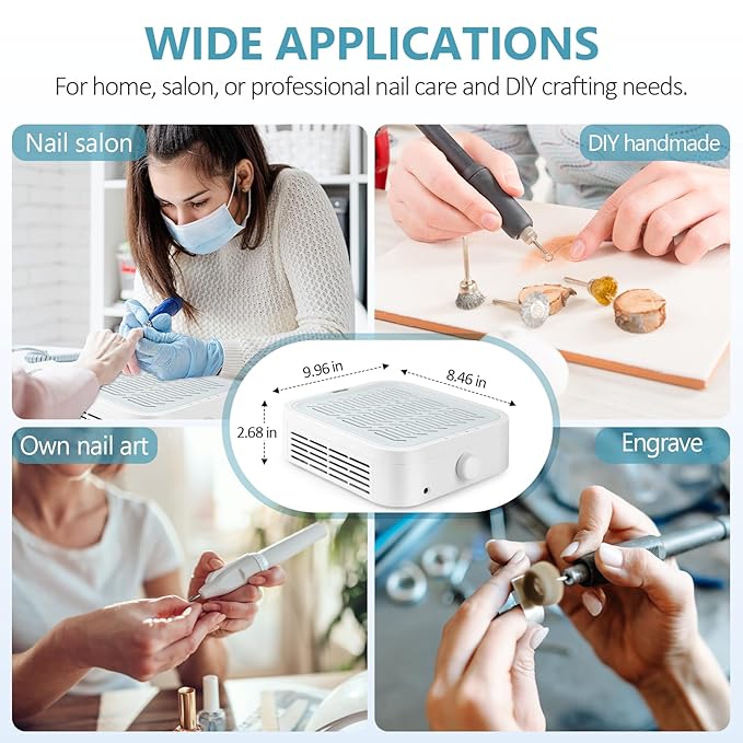 LIONVISON Nail Dust Collector For Salons: Manicure Pedicure Tool for Beginners DIY Nail Tech - Reusable Filter Fan Dust Suction Machine For Home-Velvo Beauty