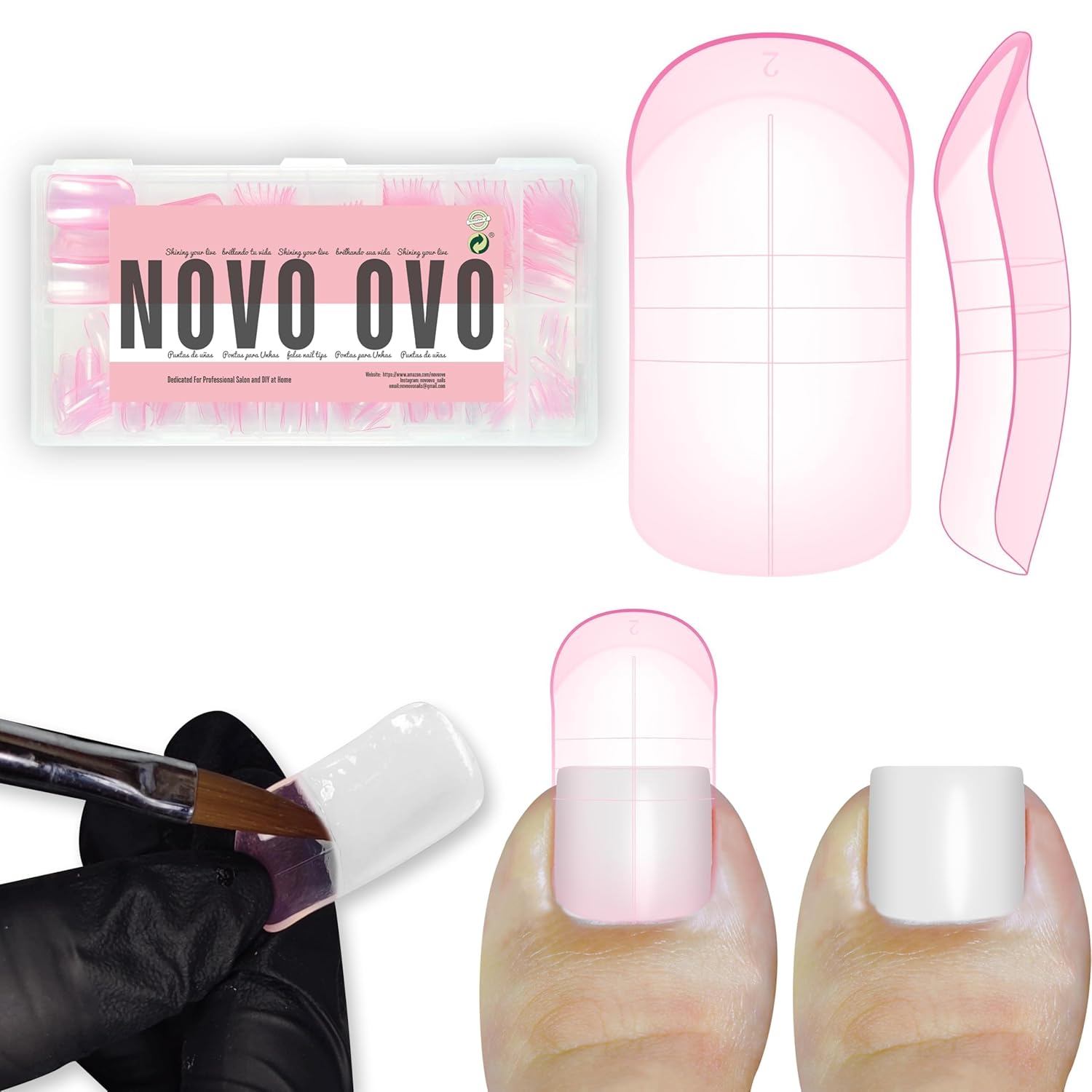 300 Pcs Toe Nail Dual Forms for Poly Gel Toenail Extension, PINK, Reusable Molds for Polygel Buider Hard Gel Acrylic French Tip Toenails, for Nail Art Salon Pedicure & DIY at Home 15 sizes-Velvo Beauty