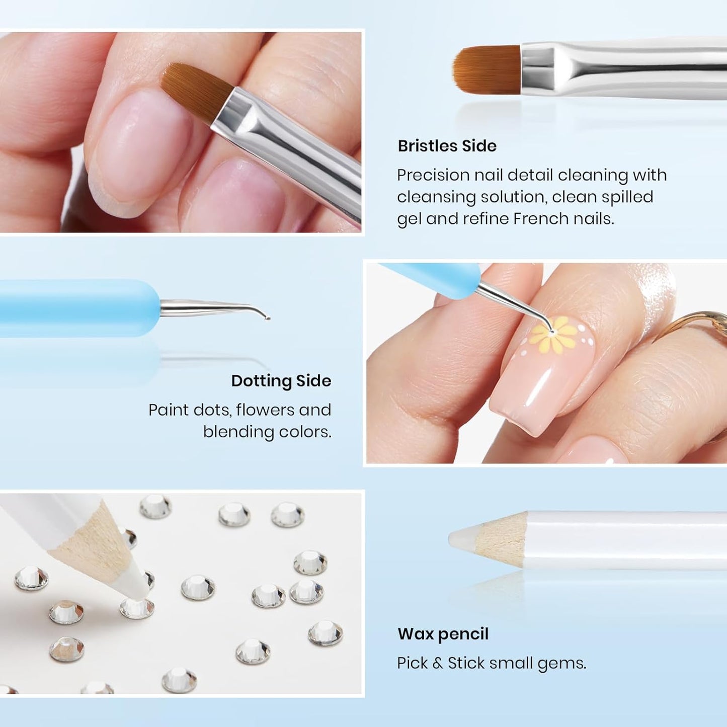 Beetles Gel Polish Nail Glue with Nail Gems Set, 15ml Nail Rhinestone Glue &120+2000Pcs Crystal Glass AB Rhinestones for Nails Art, Nail Gems with Double-Ended Clean Up Nail Brush Gifts for Girls-Velvo Beauty