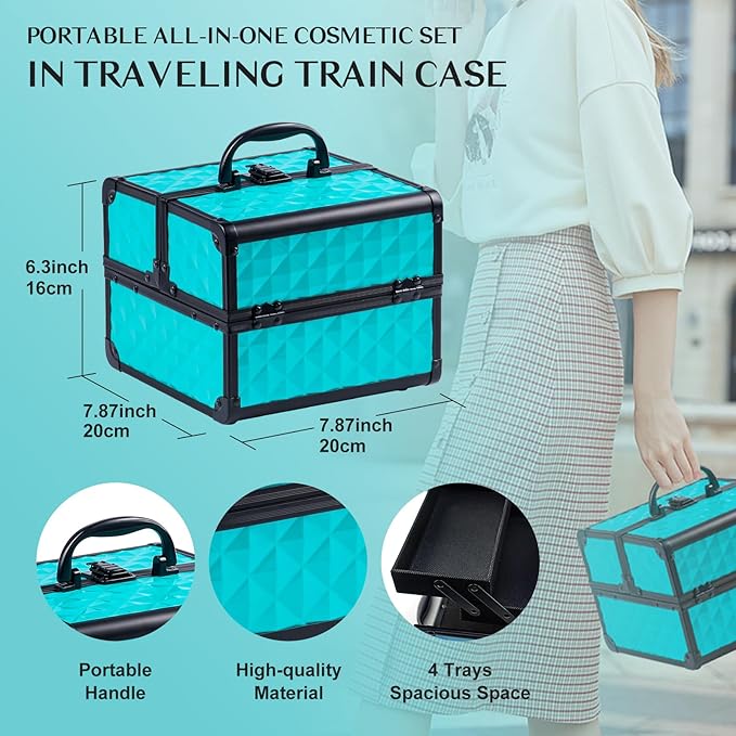 Color Nymph All In One Makeup Kit Comestics Gifts for Girls Teens, Travel Makeup Set 4 Trays Train Case for Beginner Includes Eyeshadow Highlighter Lipgloss Blush Concealer Brush Eyeliner Lipbalm-Velvo Beauty