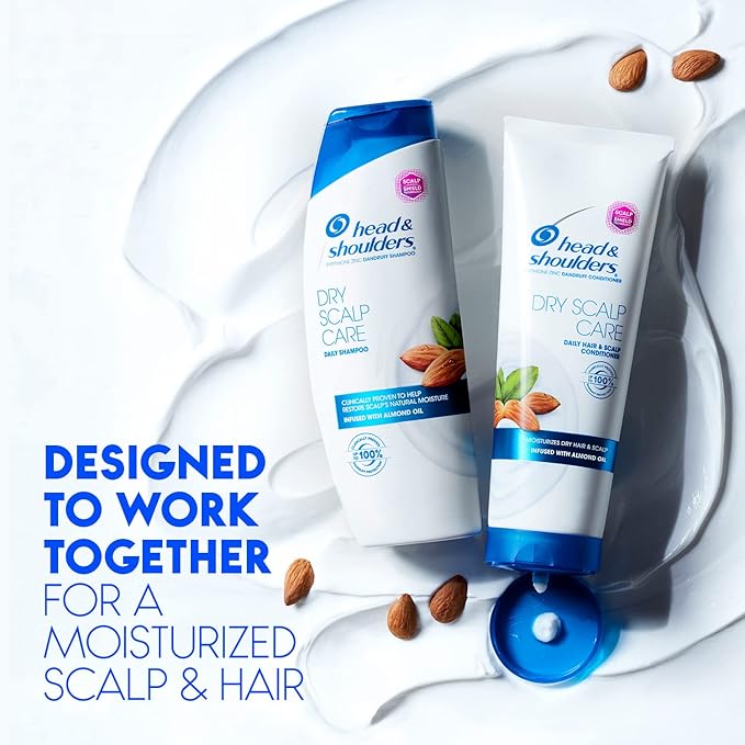 Head and Shoulders Shampoo, Daily-Use Anti-Dandruff Paraben Free Treatment, Dry Scalp Care with Almond Oil, 32.1 fl oz, Twin Pack (Pack of 2)-Velvo Beauty