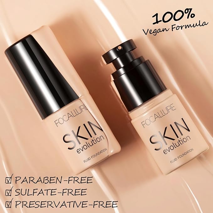 FOCALLURE 2 Pcs Liquid Foundation, Skin Evolution Foundation + Concealer, Full Coverage Foundation Makeup, Durable, Waterproof, Oil-Control, Hides Wrinkles & Lines, Warm Ivory-Velvo Beauty