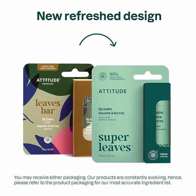 ATTITUDE Lip Balm, Natural Origin, Nourishes & Protects, Shea Butter, Coconut & Olive Oils, EWG Verified, For Dry Lips, Men and Women, Vegan, Fresh Mint, 0.3 Oz-Velvo Beauty