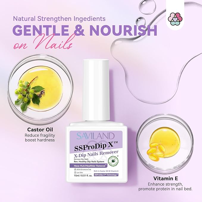 SAVILAND Dip Powder Remover Kit 2Pcs: 15ml Gentle & Safe Dip Nail Remover With Cuticle Oil Nail File Tools No Soak or Wrapping Removal Easy Remove at Home Gift For Women-Velvo Beauty