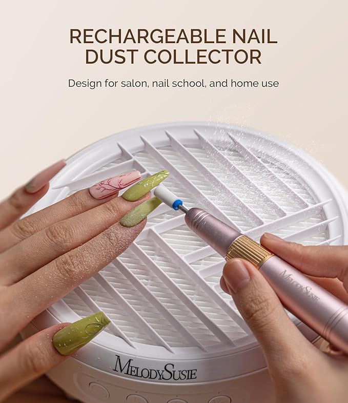 MelodySusie Cordless Nail Dust Collector,Compact Vacuum Fan Rechargeable Dust Collector with Reusable Filter,SProR Powerful Dust Suction Machine for Acrylic Gel Polish Manicure Pedicure at Salon&Home-Velvo Beauty