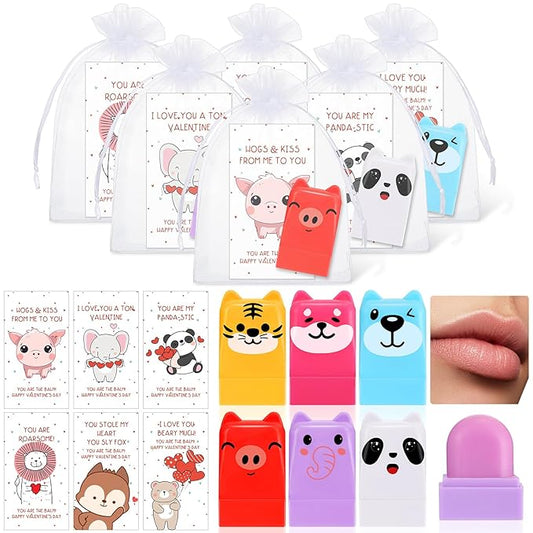 30 Sets Wild Animal Birthday Lip Balm Gifts Bulk Baby Shower Prizes Gift Girl Birthday Lip Balm Jungle Animal Party Favors for Preschool Toddler Boy Girl Classroom Prizes Classroom Prizes-Velvo Beauty