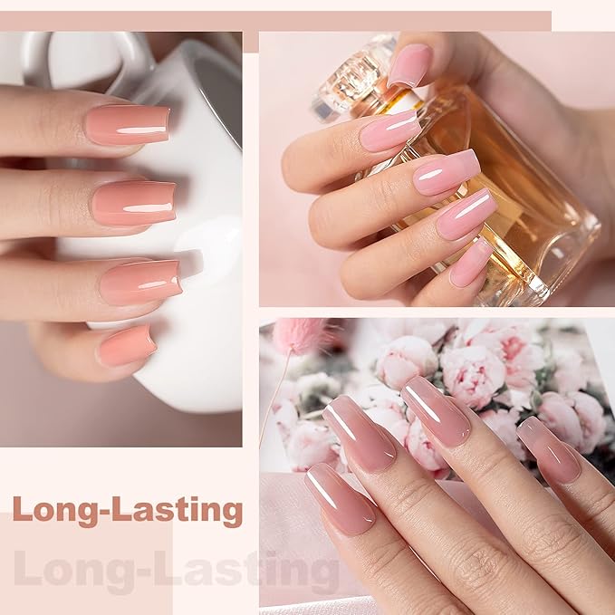 RARJSM Nude Gel Polish Set Jelly Pink Collection of 6 Transparent Natural Colors Sheer Pink Milky Mavue Purple Light Brown French Manicure LED UV Gel Nail Polish Soak Off Curing Requires Home Salon-Velvo Beauty