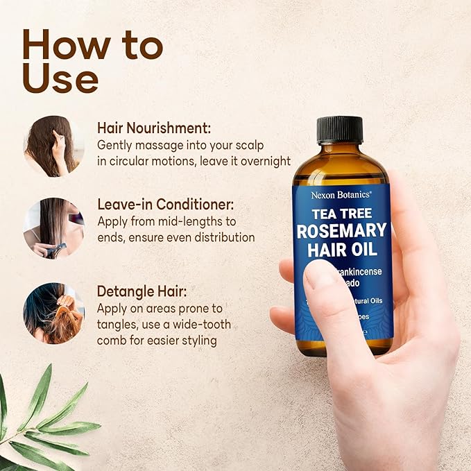 Tea Tree Rosemary Oil for Hair Growth 2 fl oz - Scalp Treatment with Castor, Frankincense & Avocado Oils - For Dry, Damaged Hair - Nexon Botanics-Velvo Beauty