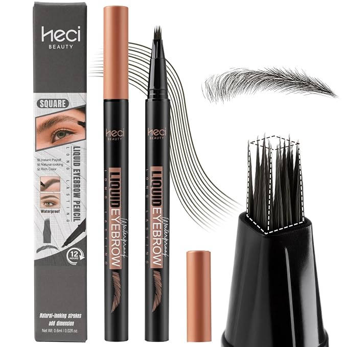 Microblading Eyebrow Pen - Waterproof Liquid Eyebrow Pencil with Angled Eyebrow Brush, Shapes & Fills Hair-Like Looking Brows, Lasts All-Day,Eye brow Pencil for Women and Girls Makeup,Soft Black-Velvo Beauty