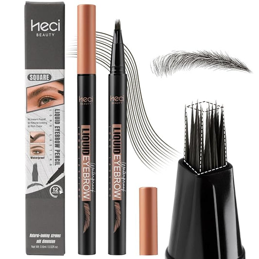 Microblading Eyebrow Pen - Waterproof Liquid Eyebrow Pencil with Angled Eyebrow Brush, Shapes & Fills Hair-Like Looking Brows, Lasts All-Day,Eye brow Pencil for Women and Girls Makeup,Soft Black-Velvo Beauty
