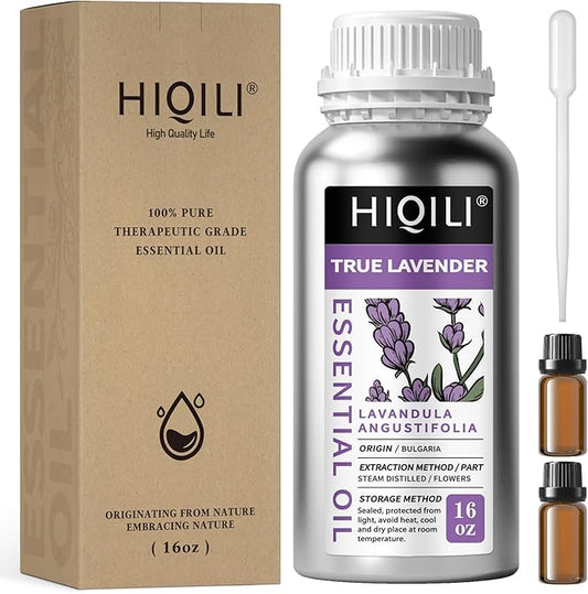 HIQILI 16 Ounces Lavender Essential Oil Pure, 100% Natural for Aromatherapy Diffuser, Skin Care, Hair, Includes Premium Glass Dropper-16 Fl Oz-Velvo Beauty