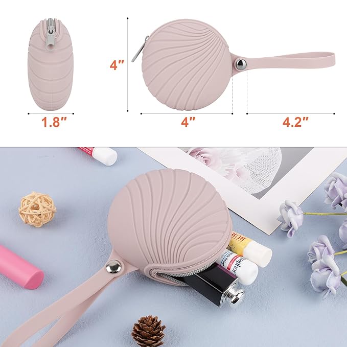 Desing Wish Silicone Lip Balm Holder with Silicone Zipper Pouch, Portable Lip Balm Keychain Sleeve - Silicone Storage Bag for Lip Balms/Small Cosmetics/Earphones/Keys - Pink-Velvo Beauty