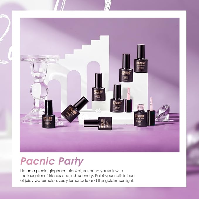 ROSALIND Pink Purple Gel Nail Polish Set, 8 Colors Pink Glitter Gray Gel Polish, Gentle Pink Elegant Purple Classic Gel Polish Collection Nail Art Gift DIY at Home-Velvo Beauty