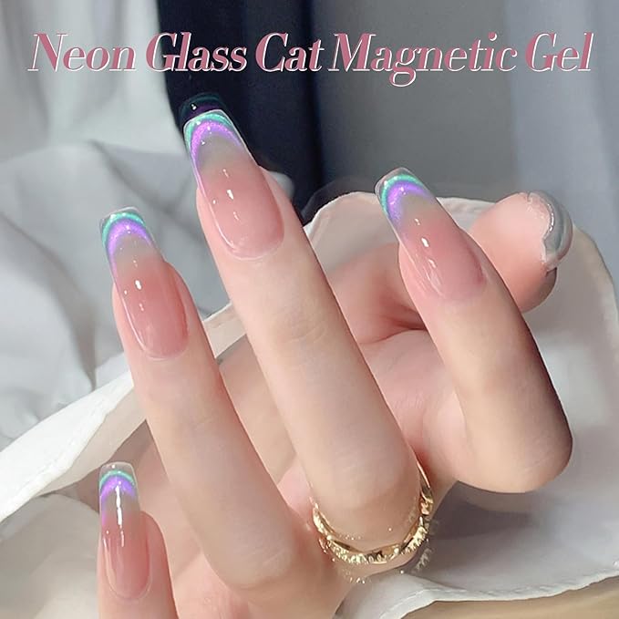 Born Pretty Cat Magnetic Eye Gel Nail Polish Rainbow Aurora Cat Magnetic Gel Polish Pink Green Blue Yellow Glitter Holographic Cat Magnetic Eye Gel Manicure Nail Art DIY, Firefly Aurora Series 6PCS-Velvo Beauty